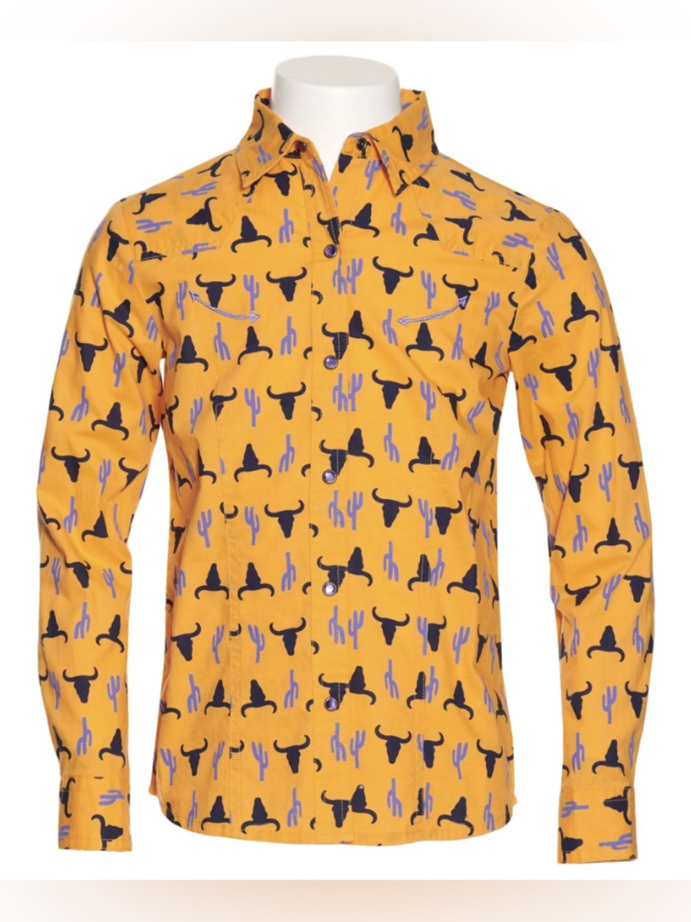 CRUEL GIRL LONG SLEEVE WESTERN BUTTON DOWN STEER CACTUS PRINT GOLD SZ XL/12
